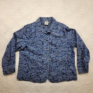 Allison Daley 100% cotton blue flower print jean jacket size 14P